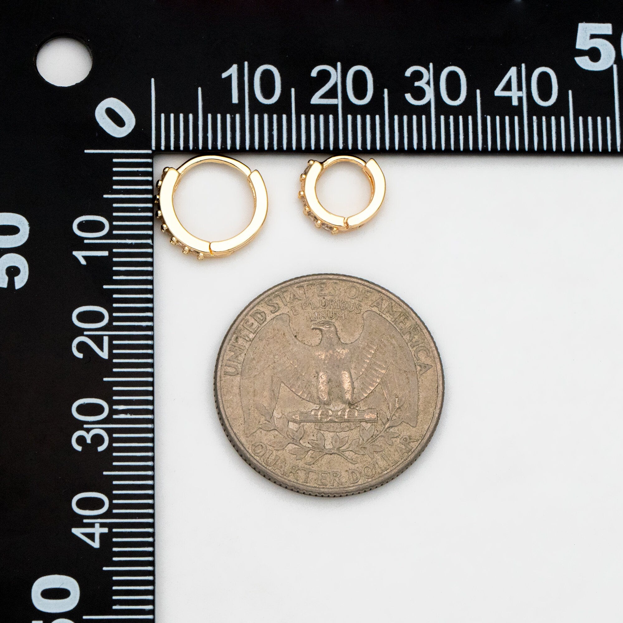 4Pcs CZ Pave Hoop Earrings, Gold/ Rodium Plated Huggies, Outer Diameter 9/ 10/ 12 /14Mm, Dainty Minimalist Earring (GB-2594)