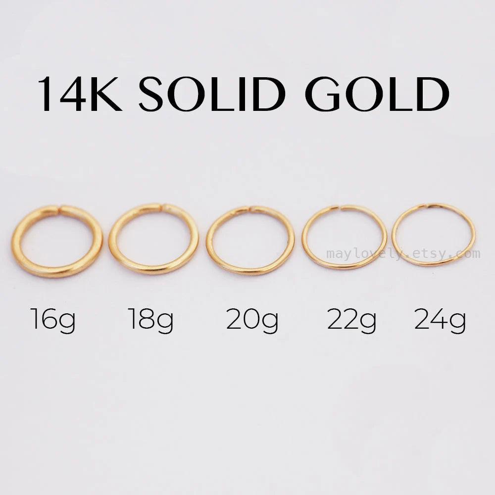 14K Solid Gold Snug Fit Helix Hoop - Elegant Tragus Cartilage Piercing Ring.