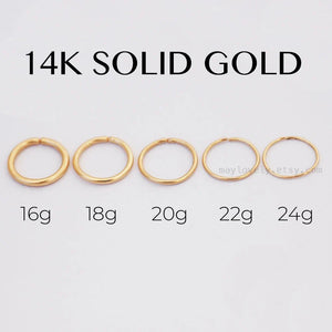 14K Solid Gold Snug Fit Helix Hoop - Elegant Tragus Cartilage Piercing Ring.