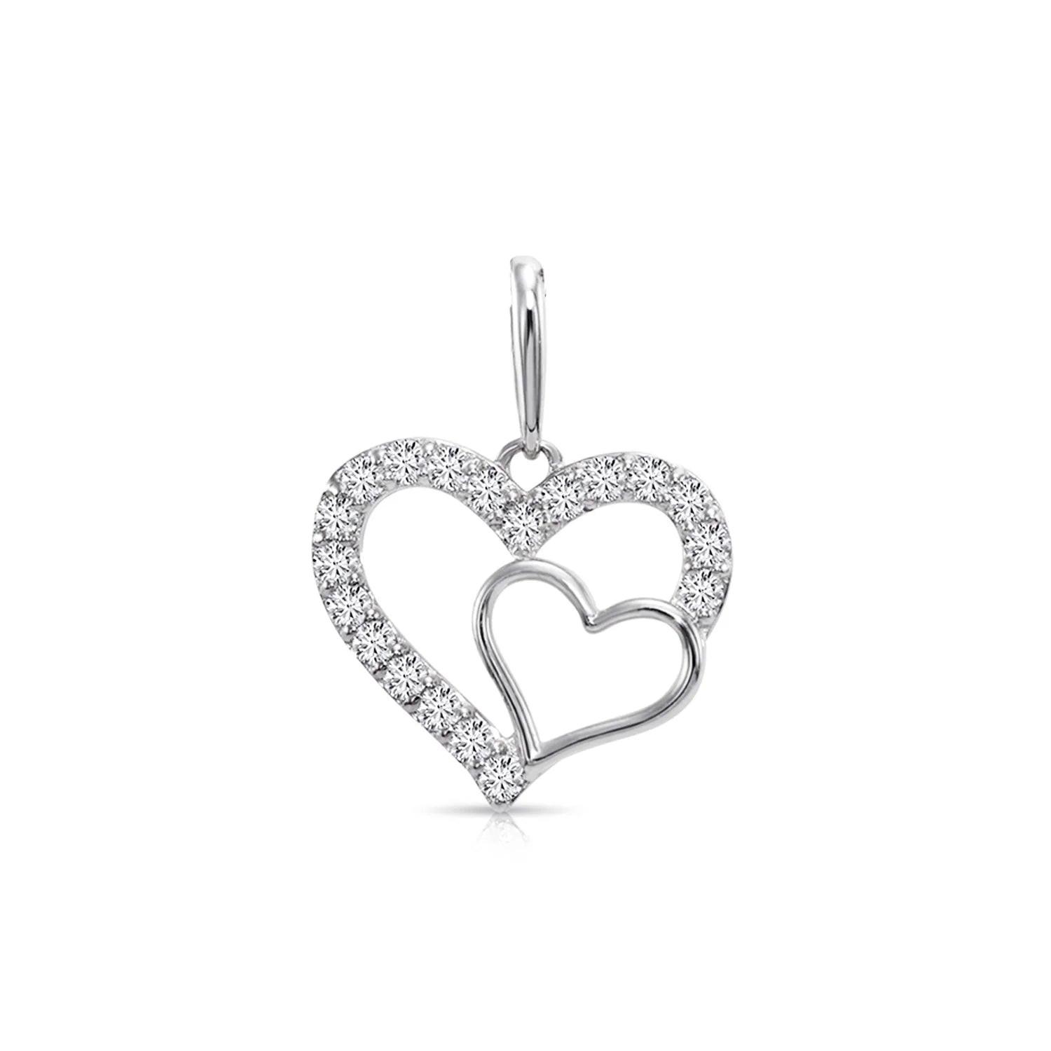 14K White Gold Lab Diamond Open Heart Pendant Necklace - 0.17 Carats of Dazzling Elegance.
