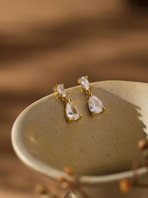 Minimalist Diamond Drop Earrings, Dainty Diamond Stud Earrings, Gold CZ Earrings, Wedding Jewelry, Bridesmaids Gift for Her,Mothers Day Gift