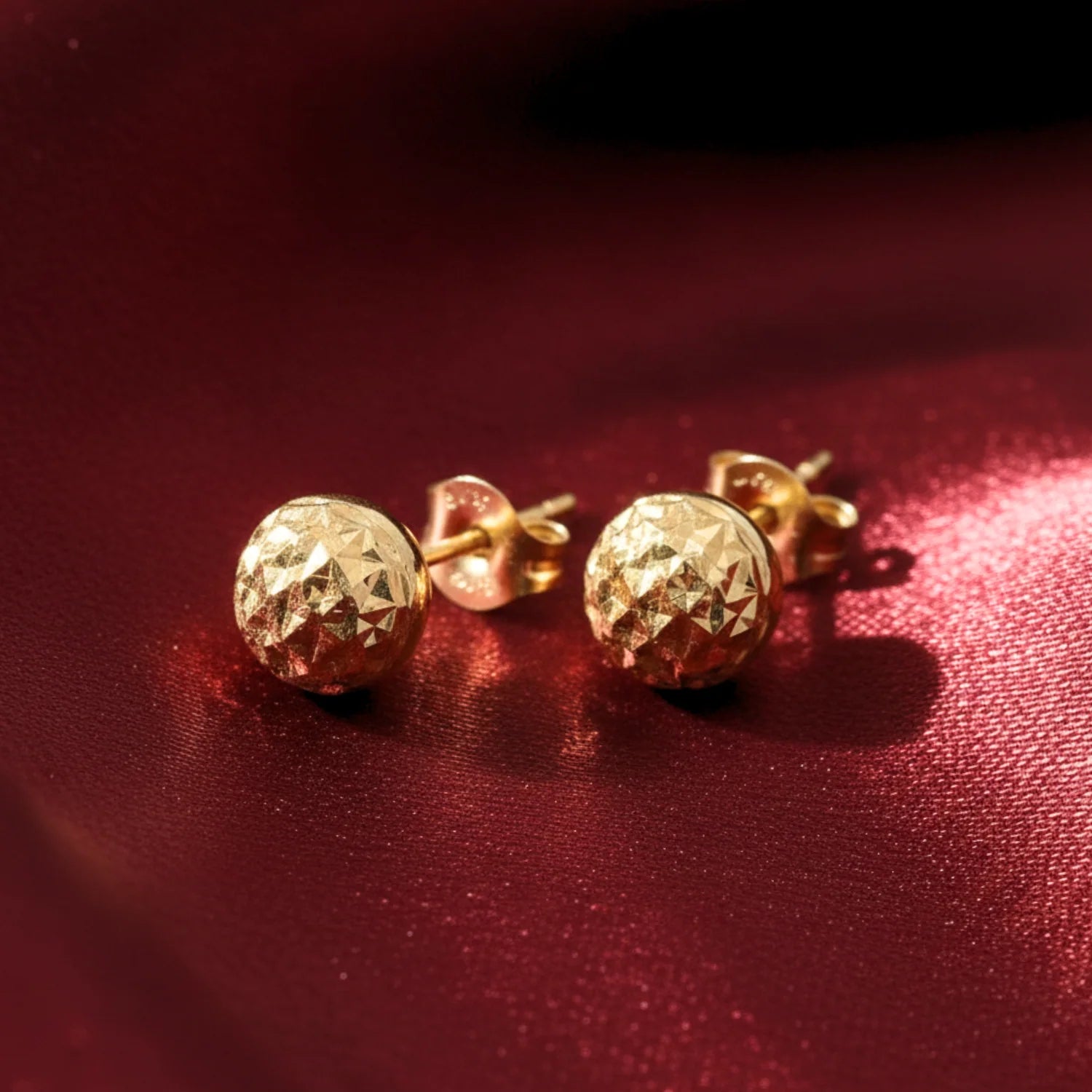 14K Yellow Gold Diamond Cut Sparkle Ball Stud Earrings