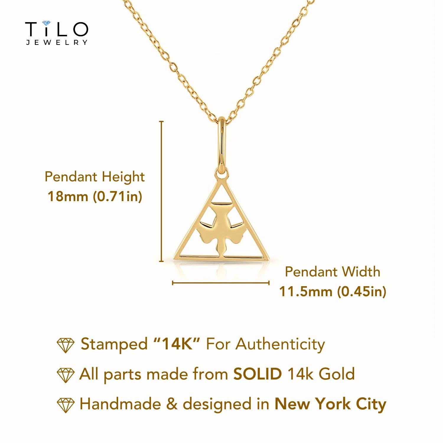 Stunning 14K Yellow Gold Flying Bird Triangle Pendant Necklace - Perfect 18" Gift!.