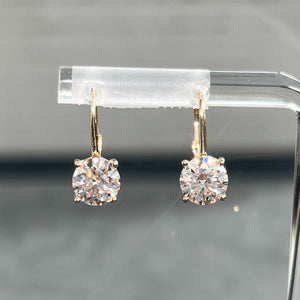 14K Gold 2.00 Carat Dangling Solitaire Drop Earrings Leverback