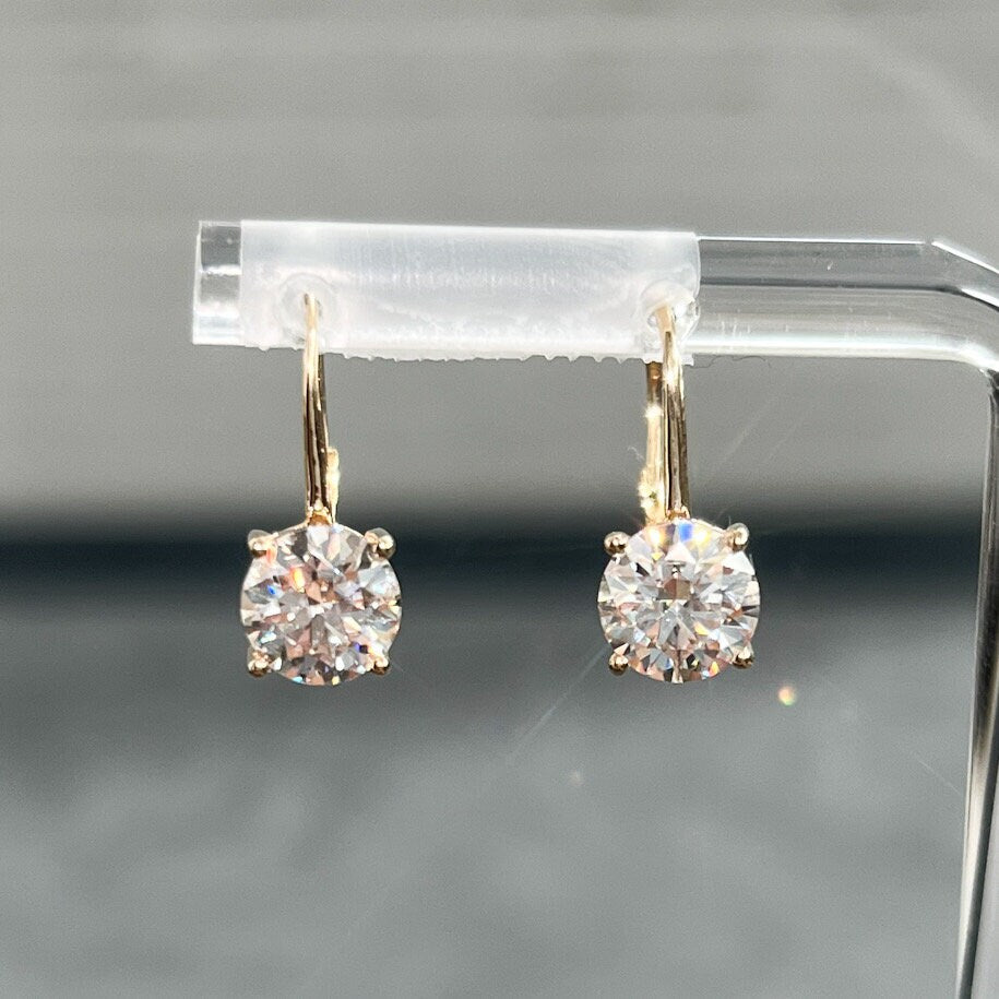14K Gold 2.00 Carat Dangling Solitaire Drop Earrings Leverback