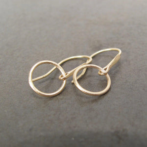 Elegant 14K Gold Minimalist Hoop Dangle Earrings - Timeless Circle Drop Design.