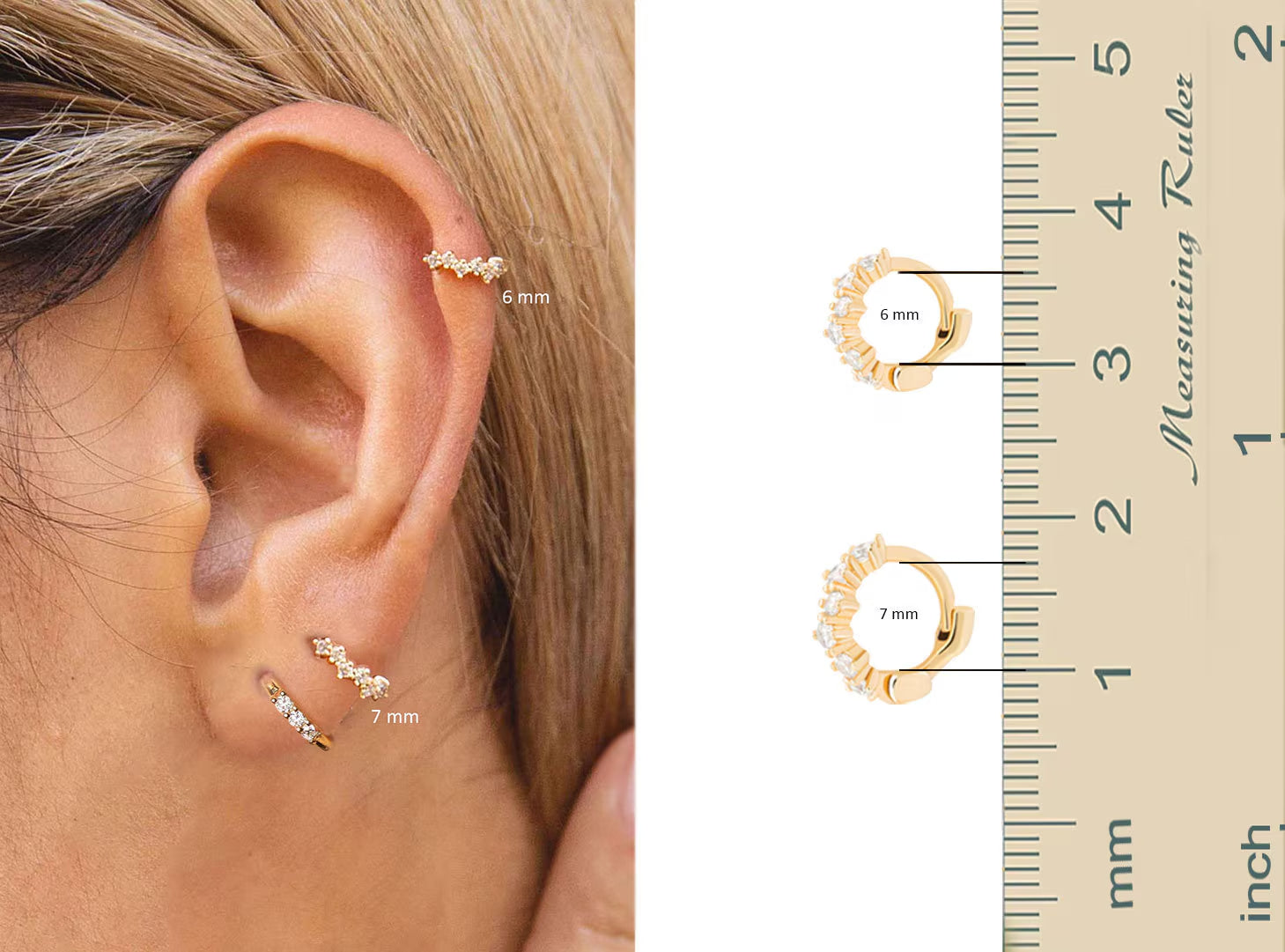 14K Solid Gold Diamond Cartilage Hoop Earring: Helix Huggie