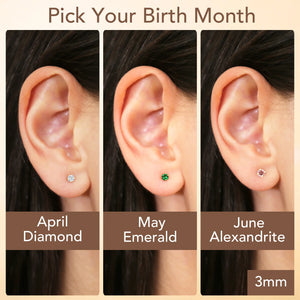 14K Yellow Gold Birthstone Solitaire Stud Earrings, 3Mm, Available in 12 Colors