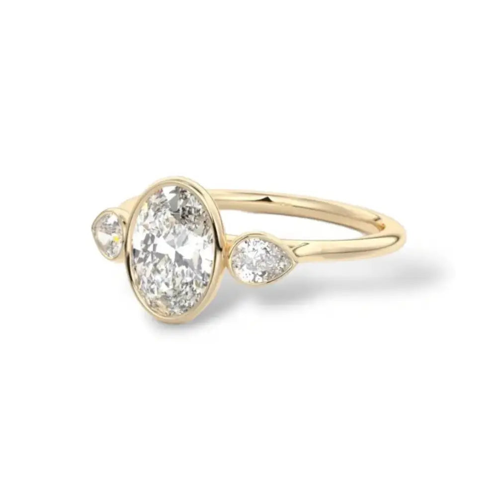 2Ct Oval Cut Moissanitethree Stone Ring, Engagement Ring, 14K Solid Gold Ring, Wedding Ring