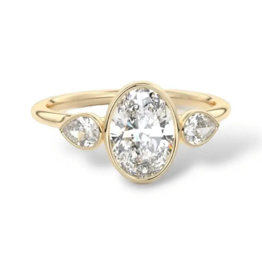 2Ct Oval Cut Moissanitethree Stone Ring, Engagement Ring, 14K Solid Gold Ring, Wedding Ring