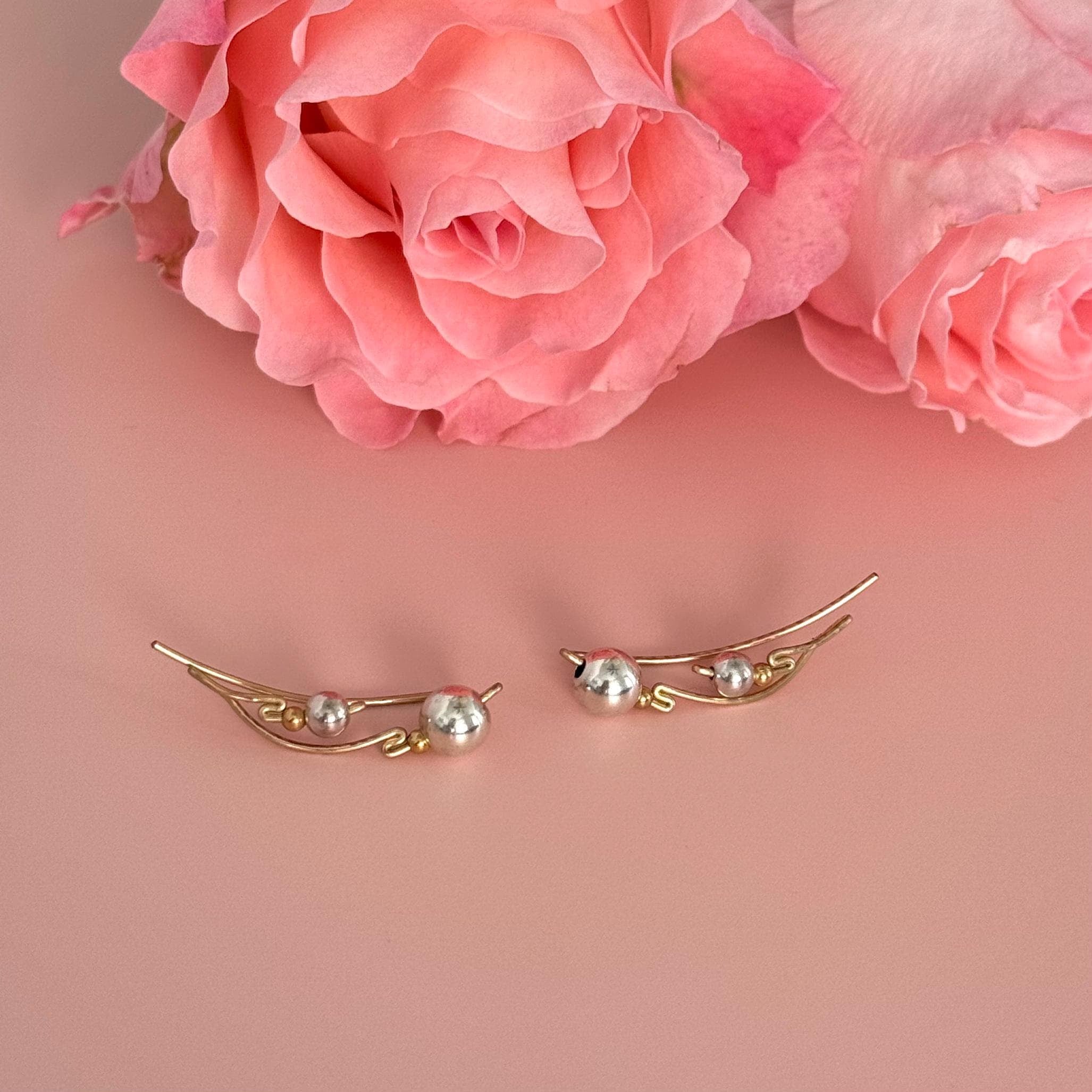 Gold Ear Climbers, Minimalist Handmade Jewelry Gift for Her