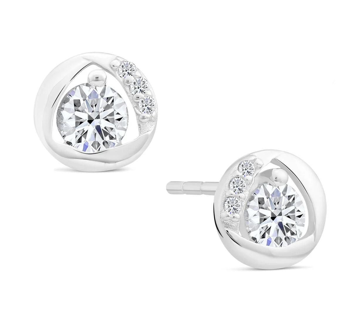 Stunning CZ Round Stud Earrings in Elegant Sterling Silver.