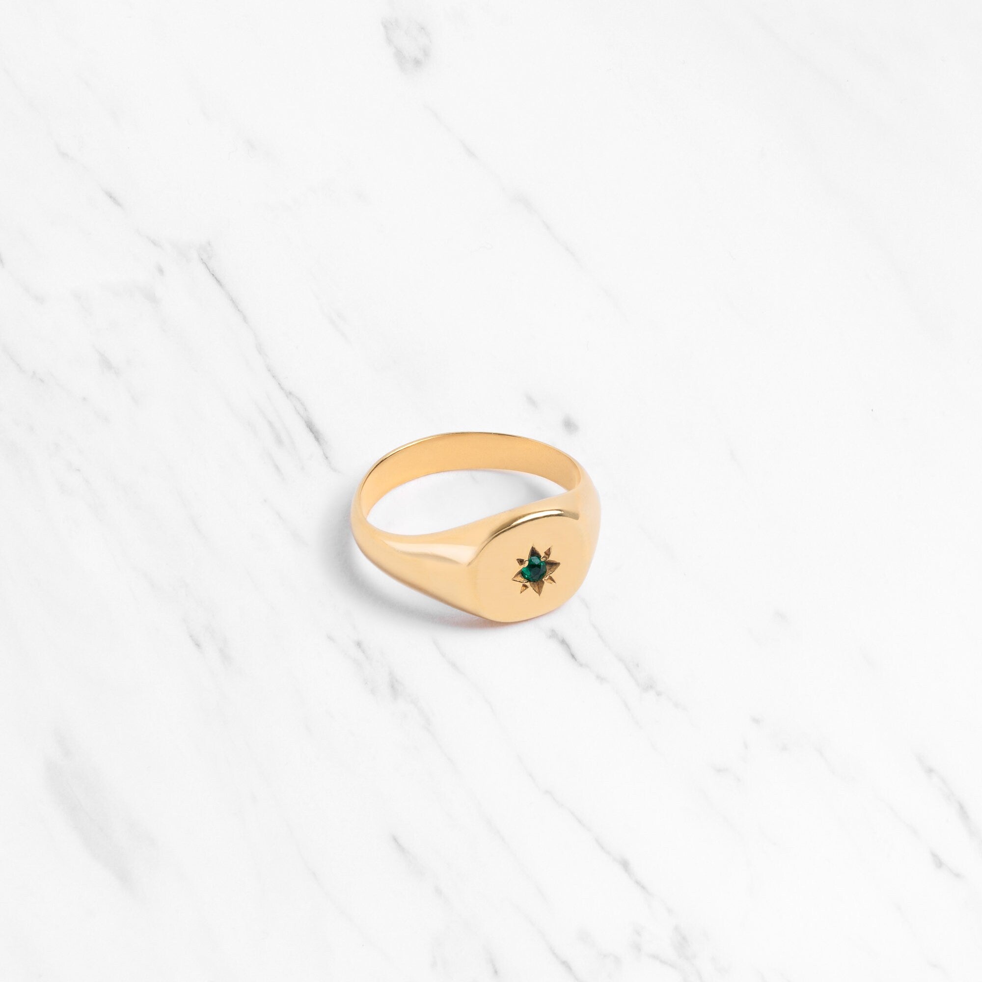 Emerald Star Signet Ring/Nara/Sterling Silver & Gold Vermeil