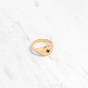 Emerald Star Signet Ring/Nara/Sterling Silver & Gold Vermeil