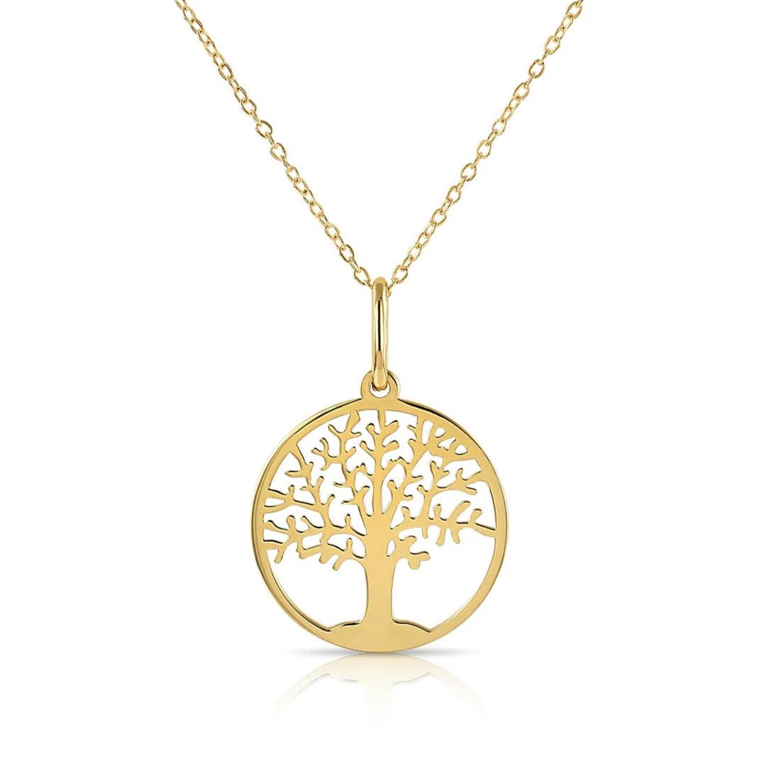 Elegant 14K Yellow Gold Tree of Life Pendant Necklace - 18" Chain Included.