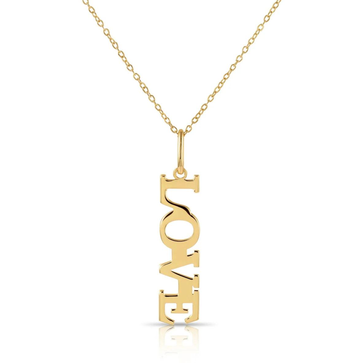 Elegant 14K Yellow Gold Love Pendant Necklace - 18" Chain Included.
