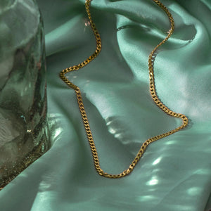 Dainty 14K Solid Gold Cuban Curb Chain Necklace - Elegant Layering Essential.