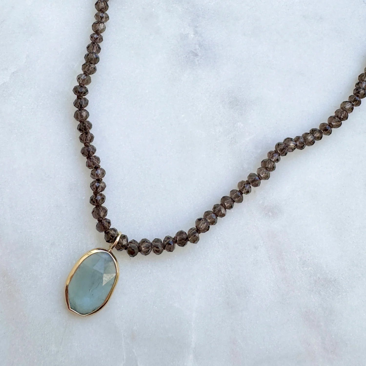 Aquamarine Pendant Beaded Strand Necklace