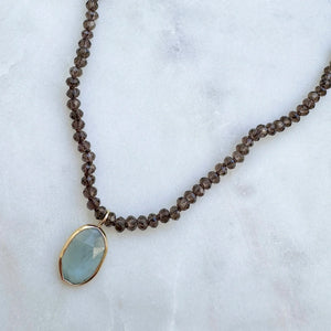Aquamarine Pendant Beaded Strand Necklace