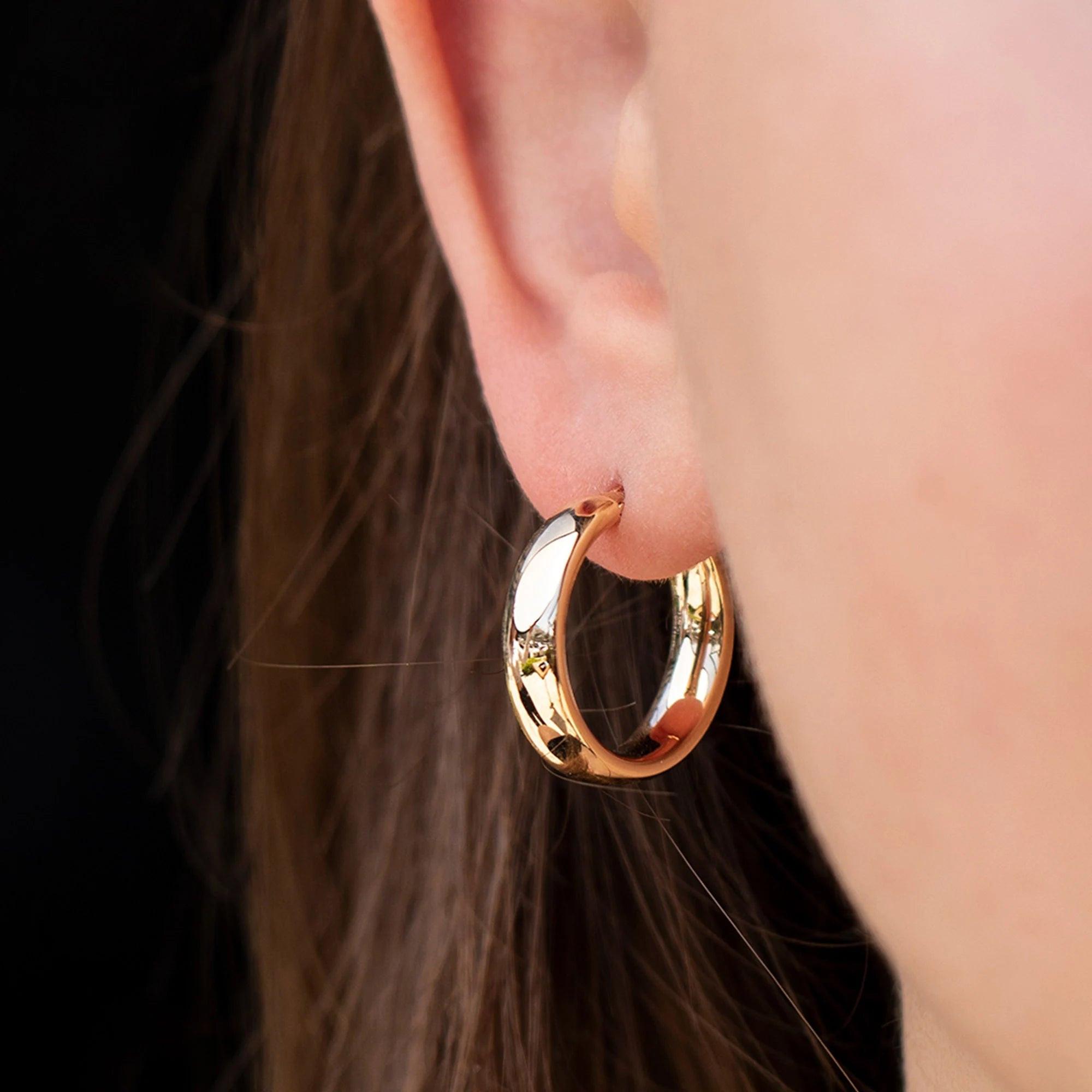 Radiant 14K Solid Yellow Gold 5mm Bold Hoop Earrings - Timeless Classic for Every Day.