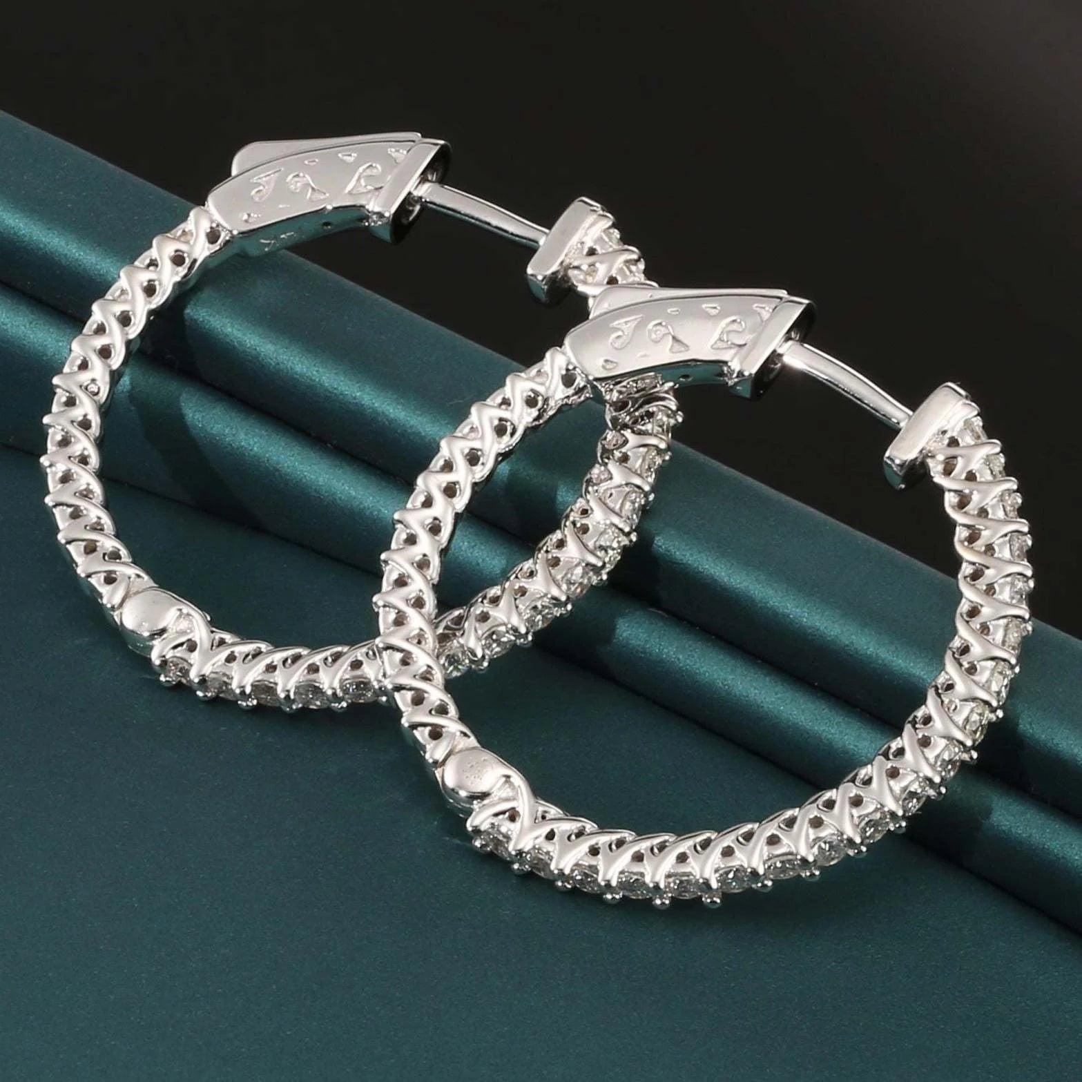 Stunning 14K Solid White Gold Half Eternity Huggie Hoop Earrings with 0.52 CTW Real Diamonds.