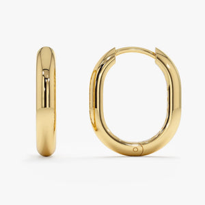 14K Gold Oval Huggie, Dainty Solid Gold Huggie Earrings, Thick Oblong Hoop Huggies, Minimalist Jewelry, Plain Gold Huggies, Julissa