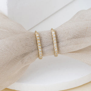 14K Gold Diamond Huggie Earrings, Micro Pave U-Hoop