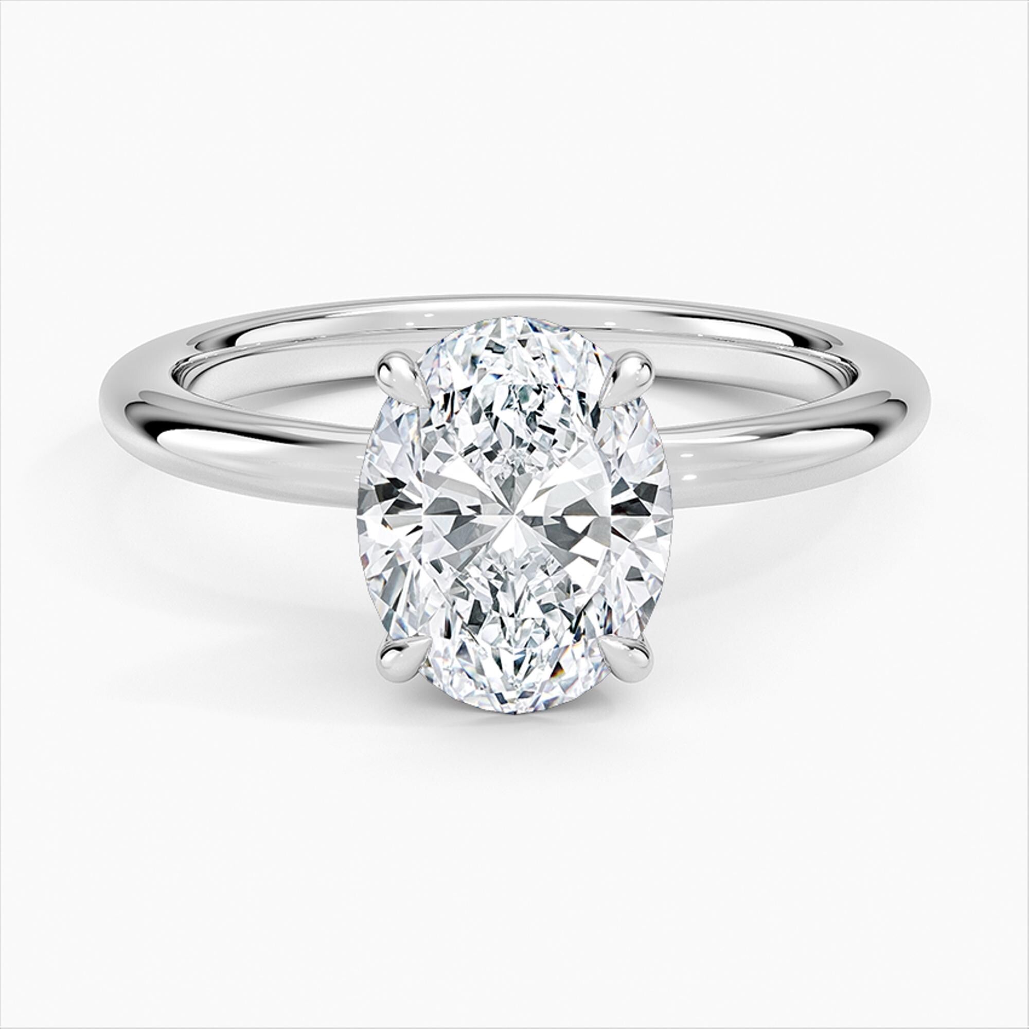 2Ct Oval Moissanite Engagement Ring: 14K Gold Sleek Band