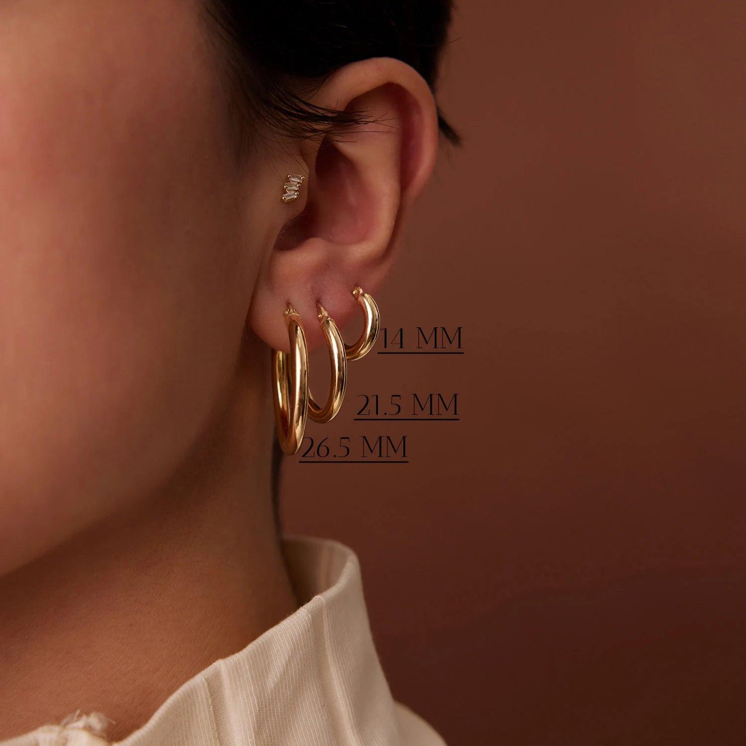 Dainty 14K Gold Hoop Earrings - 3MM Thickness, Available in Small, Medium & Large Sizes, sold as a Pair.