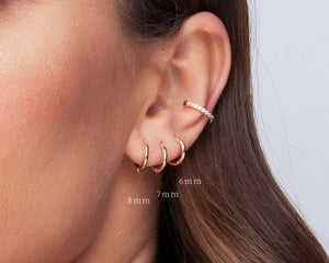 Dainty Sterling Silver and Gold Minimalist Cartilage Huggie Hoop Earrings Set.