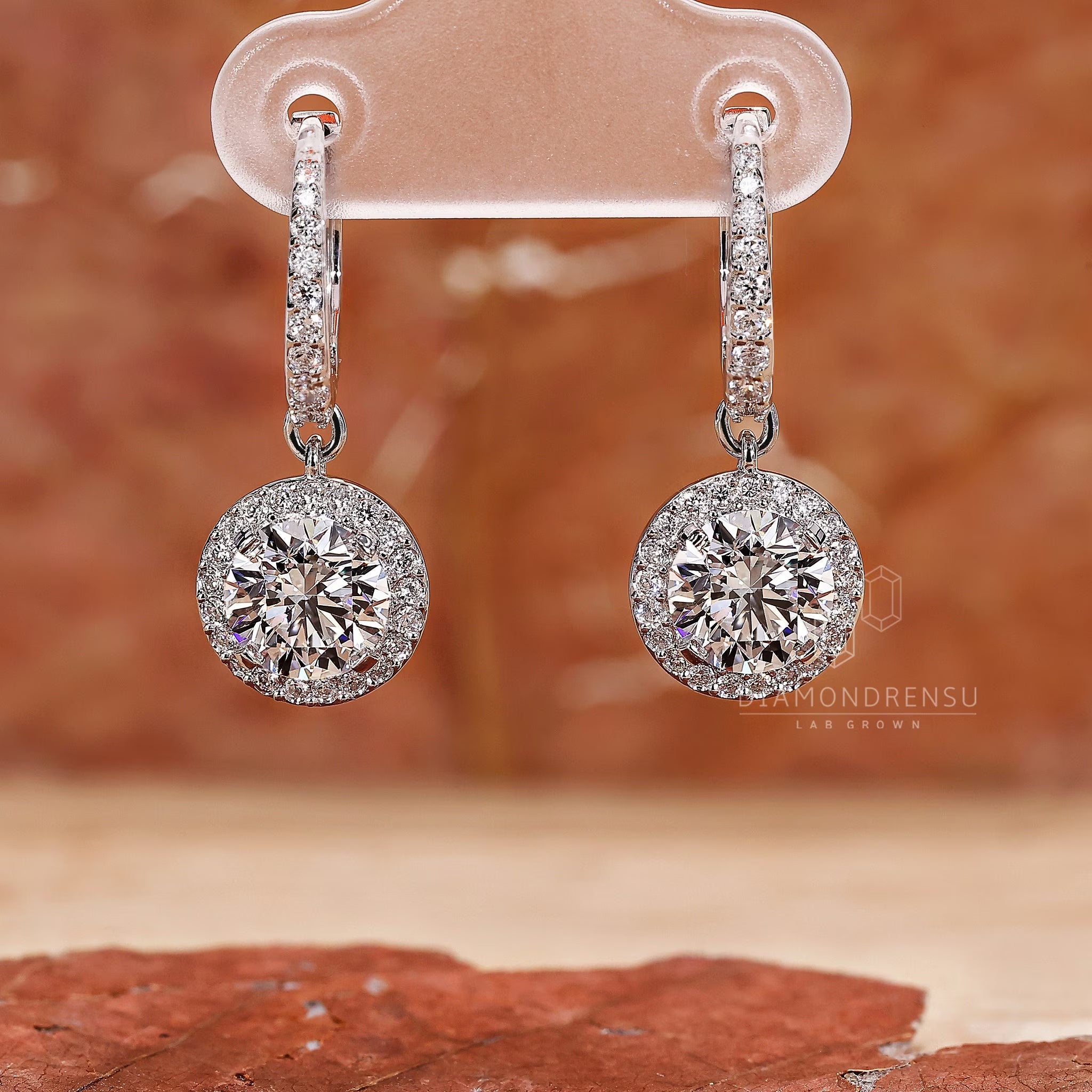 Round Diamond Dangle and Drop Earrings for Women, 1 to 2 Ct Lab Grown Diamond Earrings, Gifts for Women, Halo Diamond Earrings, Gift for Her
