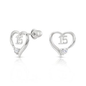 10K Gold 15Th Birthday Heart Stud Earrings