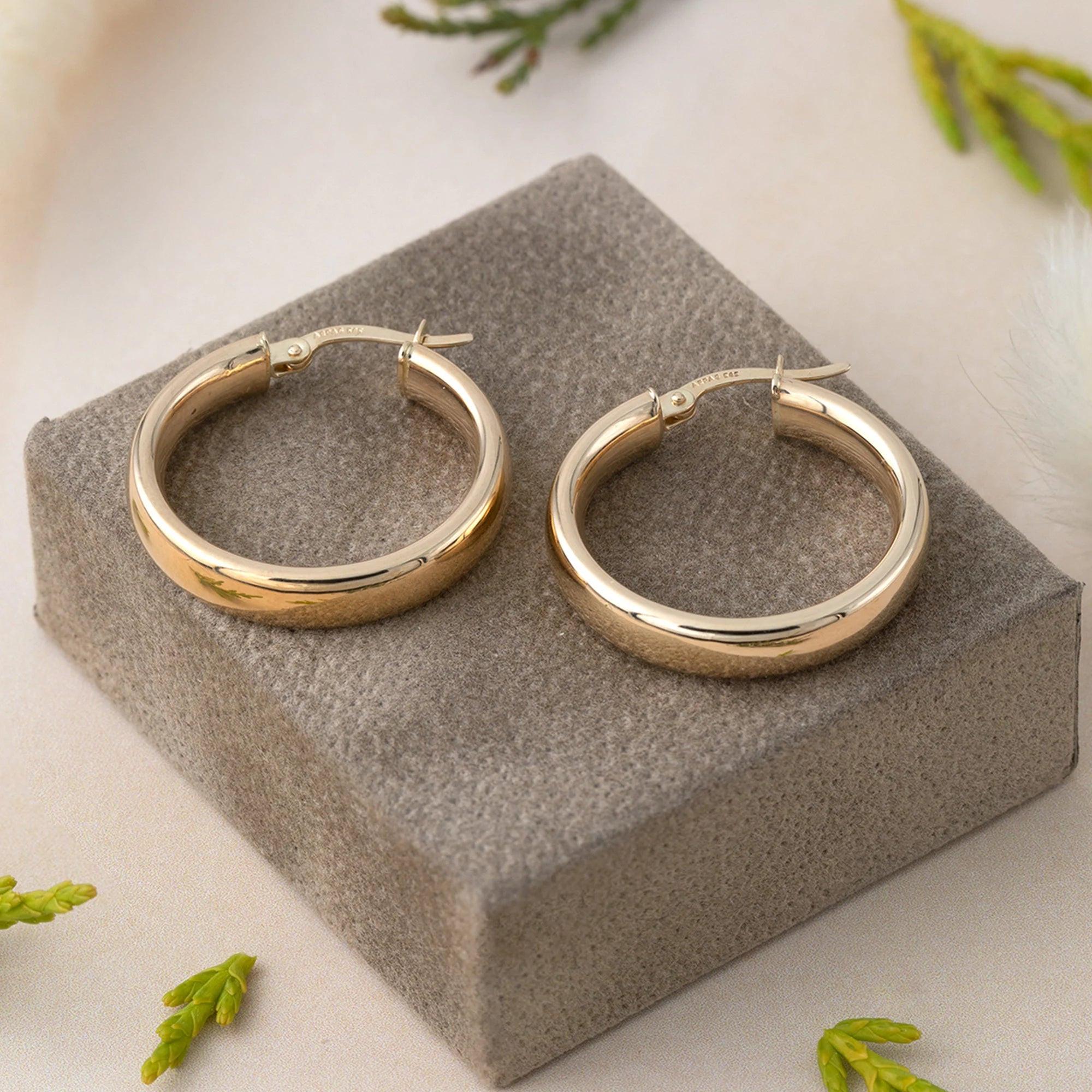 Radiant 14K Solid Yellow Gold 5mm Bold Hoop Earrings - Timeless Classic for Every Day.