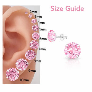 925 Sterling Silver Pink Earrings Studs round One Pair Fast Shipping