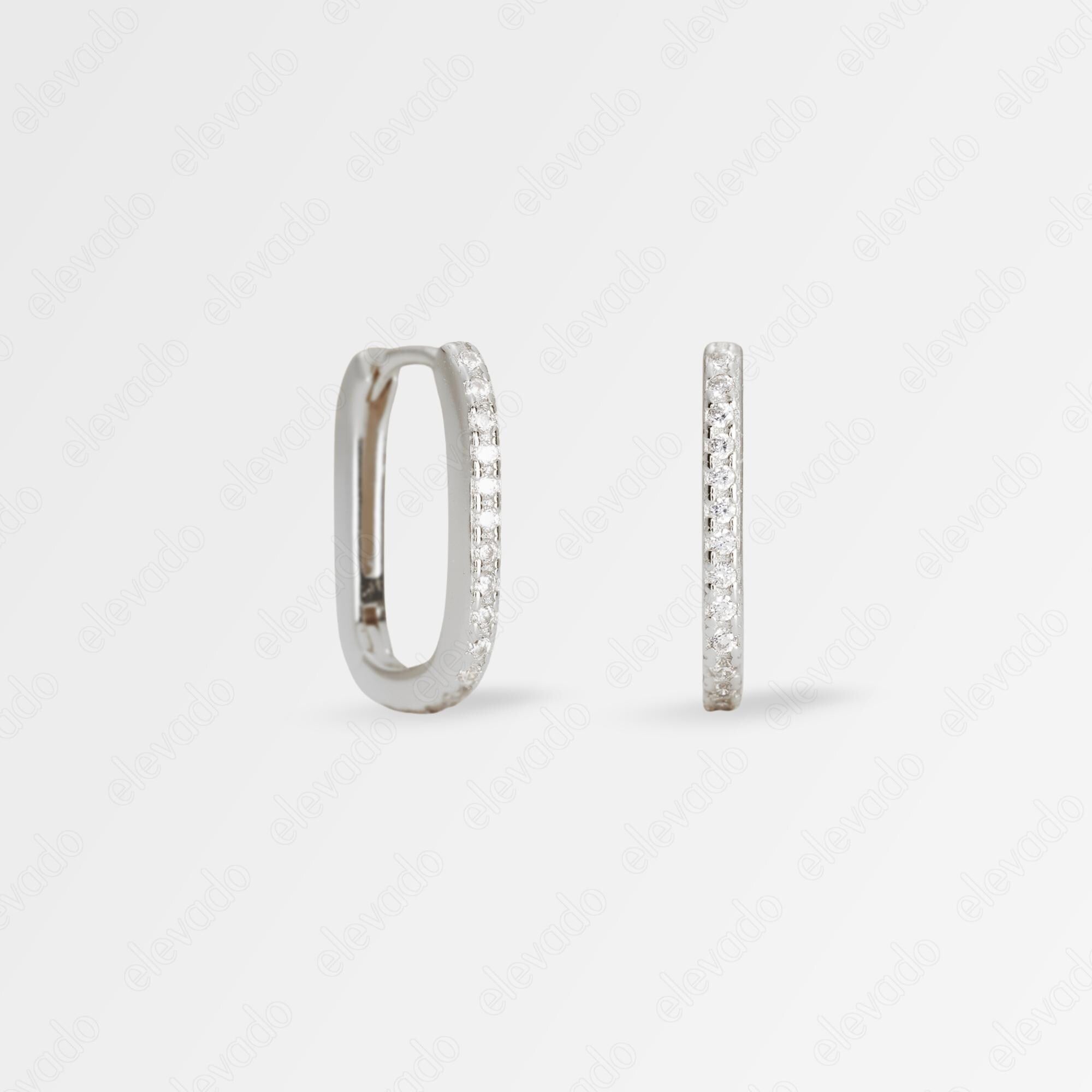 Paved Diamond Huggie Hoop Earrings • 18K Gold Sterling Silver