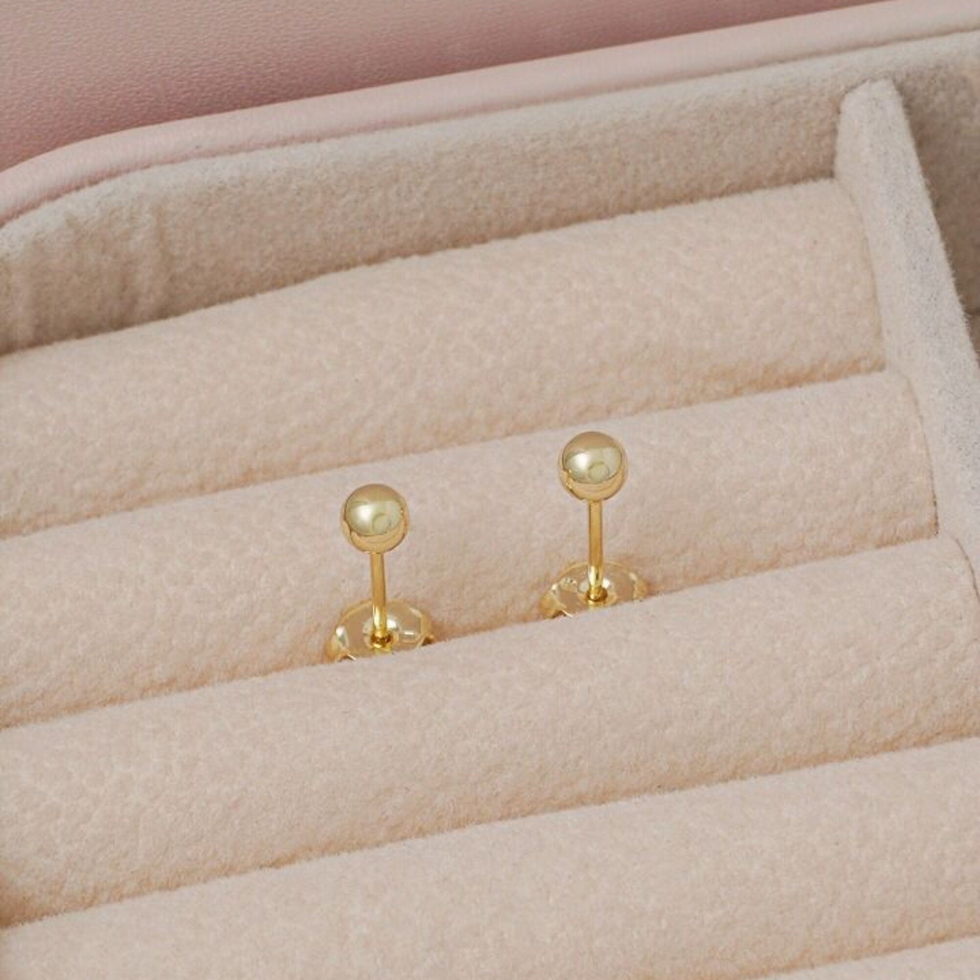 Handmade 18K Gold Plated Ball Stud Earrings, Hypoallergenic 4Mm