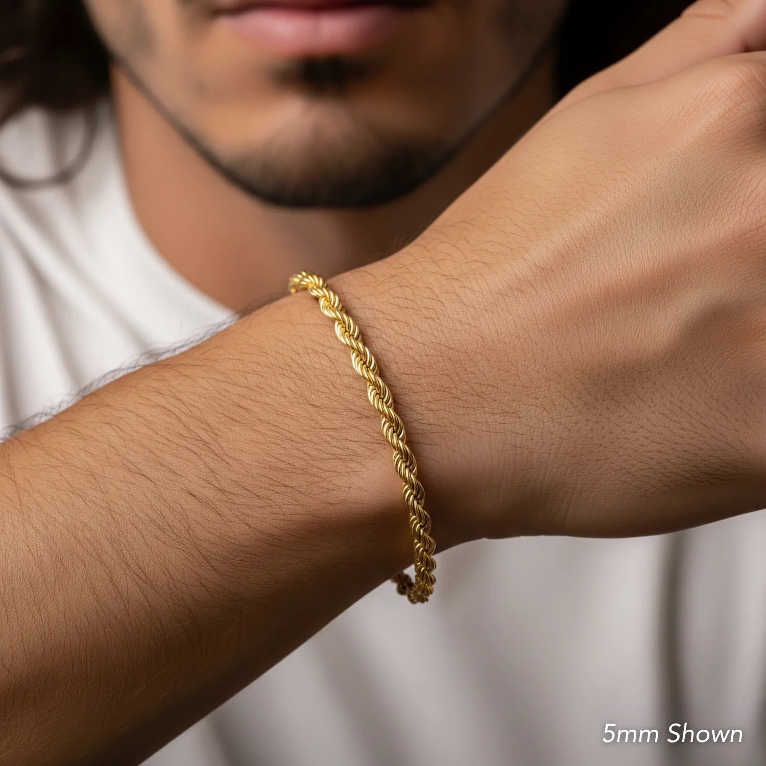 14K Yellow Gold Rope Chain Bracelet, Lobster Lock
