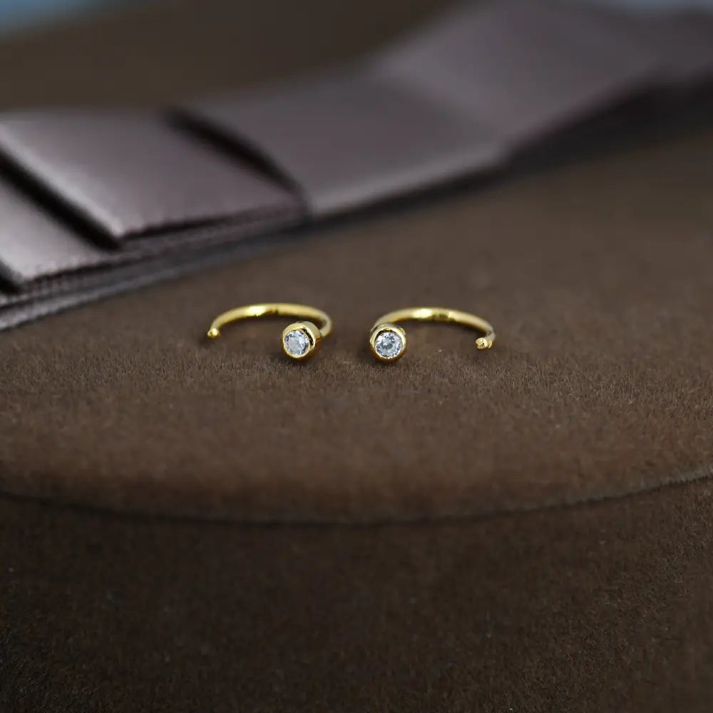2Mm Diamond CZ Huggie Hoop Earrings in Sterling Silver, Silver, or Gold, Half Hoop, Open Hoop, Pull Through, Dainty Earrings