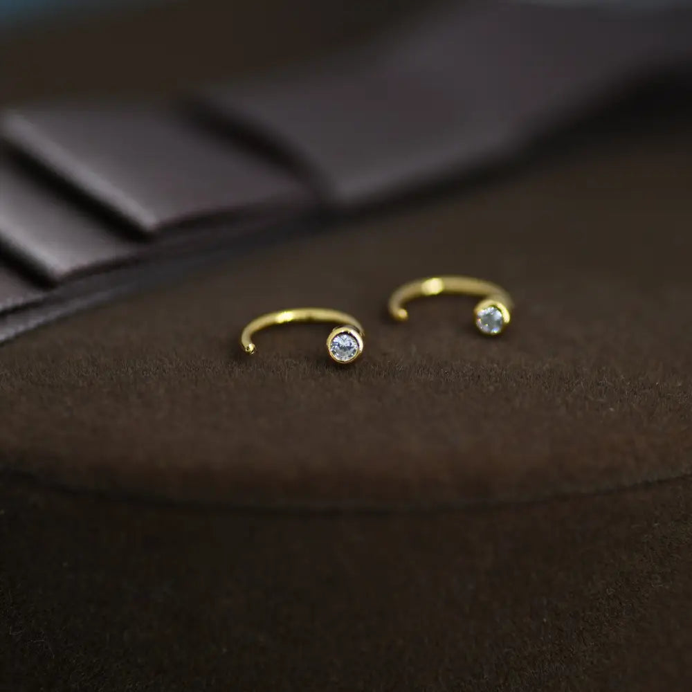 2Mm Diamond CZ Huggie Hoop Earrings in Sterling Silver, Silver, or Gold, Half Hoop, Open Hoop, Pull Through, Dainty Earrings
