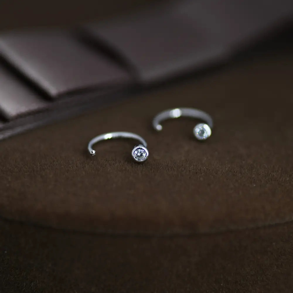 2Mm Diamond CZ Huggie Hoop Earrings in Sterling Silver, Silver, or Gold, Half Hoop, Open Hoop, Pull Through, Dainty Earrings