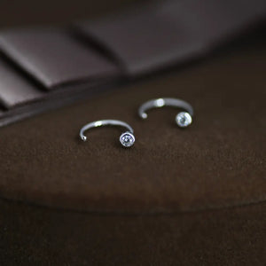 2Mm Diamond CZ Huggie Hoop Earrings in Sterling Silver, Silver, or Gold, Half Hoop, Open Hoop, Pull Through, Dainty Earrings