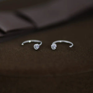 2Mm Diamond CZ Huggie Hoop Earrings in Sterling Silver, Silver, or Gold, Half Hoop, Open Hoop, Pull Through, Dainty Earrings