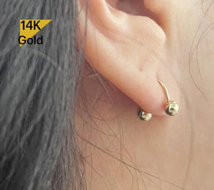 14K Solid Gold Light Weight Ball3Mm 4Mm Curved U Shaped Stud End Barbell Piercing, 21G