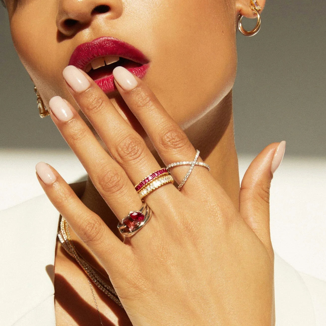 Lab Grown Red Ruby Baguette Eternity Ring NikNenz™ Premium Gold & Diamonds