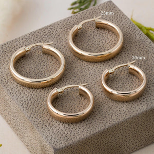 Radiant 14K Solid Yellow Gold 5mm Bold Hoop Earrings - Timeless Classic for Every Day.