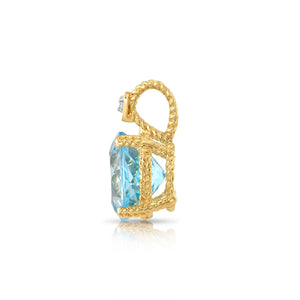 Stunning 14K Yellow Gold Sky Blue Topaz and Diamond Pendant.