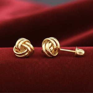 14K Gold Polished Love Knot Stud Earrings with Screwbackings, 7Mm