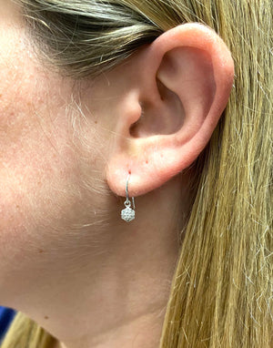 18 Karat White Gold Natural Diamond Cluster Flower Dangle Drop Earrings