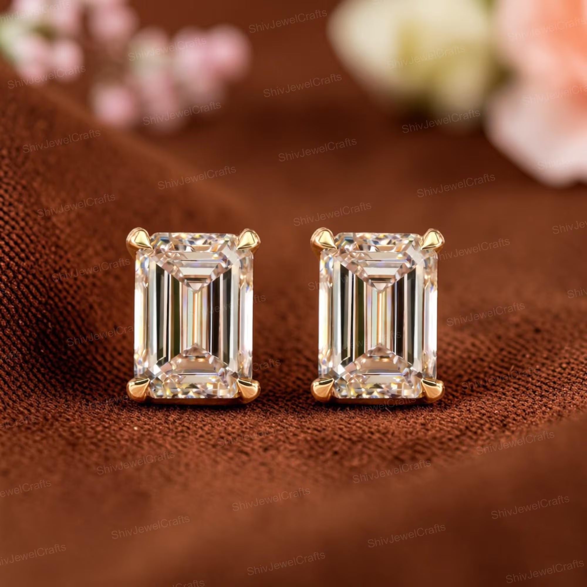 2Ct Emerald Cut Diamond Earrings, Solitaire Emerald Cut Moissanite Earrings, Everyday Diamond Earrings, Emerald Diamond Studs,Gift for Women