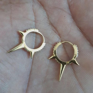 14K Solid Gold Pave Diamond Spike Huggie Earrings